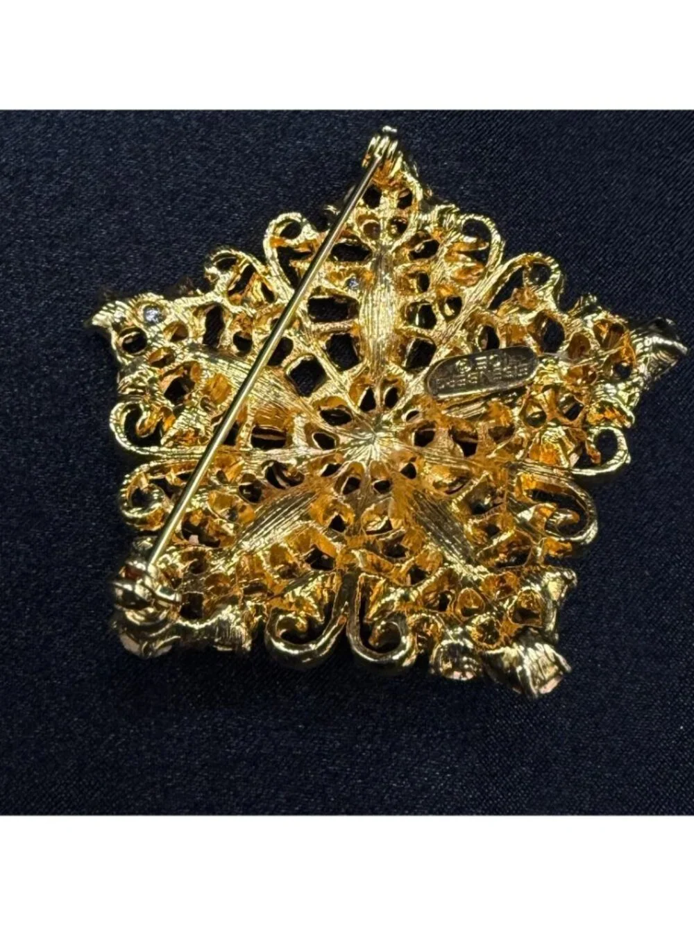Vintage Eisenberg Ice Blue & Aqua Rhinestone Gold-Tone Starburst Brooch
